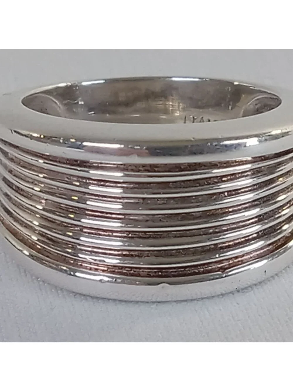 MILOR Italy 925 Sterling Silver Wide Ribbed Band Ring Size US 7 Unisex